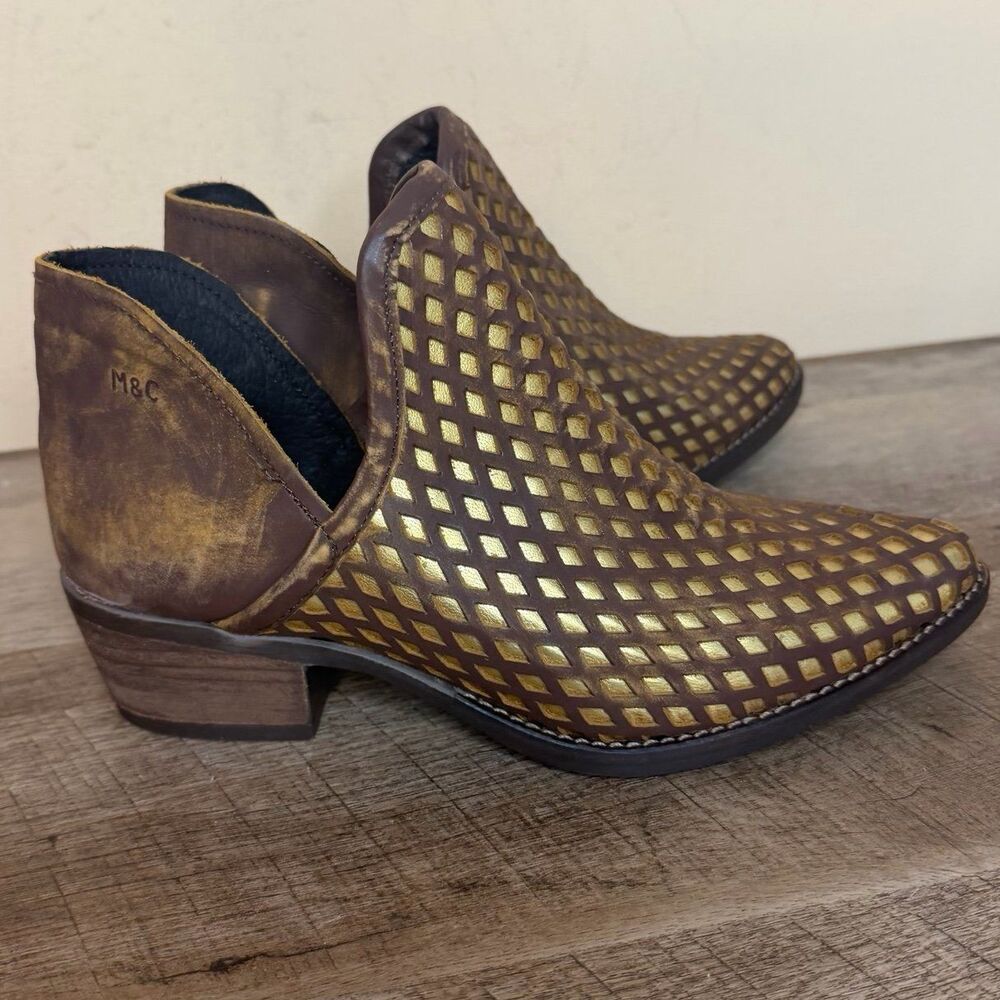Musse & Cloud booties leather brown gold lazer cut western size US 6 shoes boots